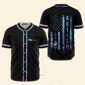 Autism Puzzle Hologram American Flag - Baseball Jersey