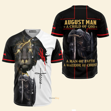 August Man A Child Of God Jesus A Warrior Of Christ Lion - Baseball Jersey