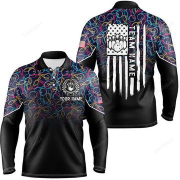 FUNSTUFFPRINT Black bowling camo Men polo bowling shirts, Custom American flag patriotic bowling team league jerseys-SLSPS-10089
