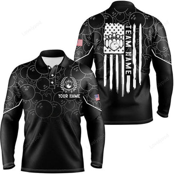 FUNSTUFFPRINT Black bowling camo Men polo bowling shirts, Custom American flag patriotic bowling team league jerseys