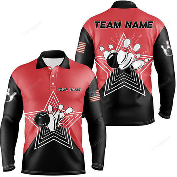 FUNSTUFFPRINT Black bowling camo Men polo bowling shirts, Custom American flag patriotic bowling team league jerseys-SLSPS-10090