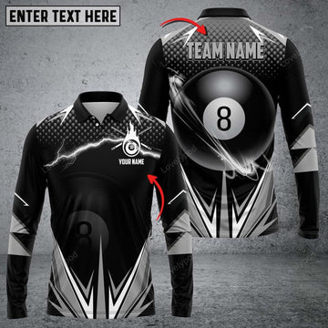 FUNSTUFFPRINT Personalized Billiard Ball Team Name Player Long Sleeve Polo Shirt. Gift For Billiard Lover