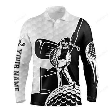 FUNSTUFFPRINT Golf Custom Name All Over Print Golf Polo, Long Sleeve Polo, Golf Apparel