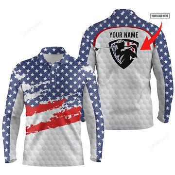 FUNSTUFFPRINT Amazing Watercolor American Flag White Men Golf Polo Shirt, Custom Men Patriotic Polo Shirts Golfing Gift-SLSPS-10153