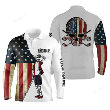 FUNSTUFFPRINT Amazing Watercolor American Flag White Men Golf Polo Shirt, Custom Men Patriotic Polo Shirts Golfing Gift-SLSPS-10155