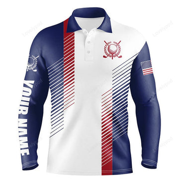 FUNSTUFFPRINT Amazing Watercolor American Flag White Men Golf Polo Shirt, Custom Men Patriotic Polo Shirts Golfing Gift-SLSPS-10154