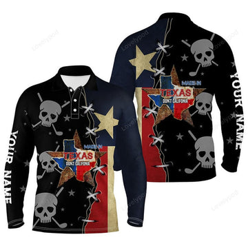 FUNSTUFFPRINT Texas Flag Men Golf Polo Shirts, Custom Golf Shirt With Skulls Golf Shirts For Men
