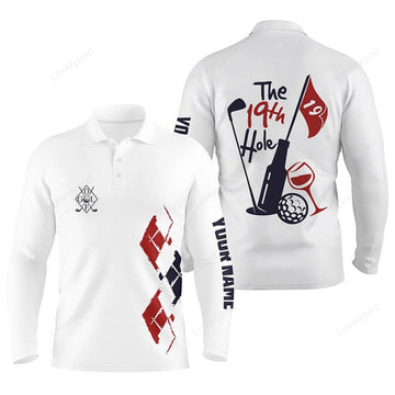 FUNSTUFFPRINT Funny Men Golf Polo Shirt, Custom Vintage Golf And Wine The 19th Hole Golf Team Polo Shirts