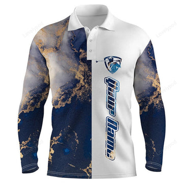 FUNSTUFFPRINT Men Golf Polo Shirt Blue Pattern Custom Name Blue White Golf Shirt, Golfer Gifts