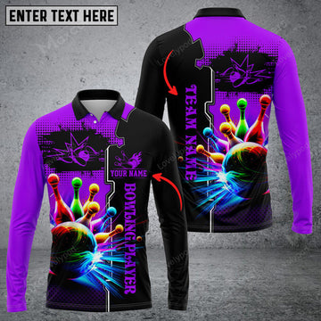 FUNSTUFFPRINT Bowling And Pins Premium Multicolor Option, Customized Name Long Sleeve 3D Shirt
