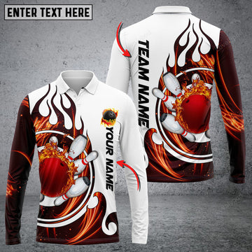 FUNSTUFFPRINT Fire Blaster Bowling And Pins Multicolor Option, Customized Name Long Sleeve 3D Shirt