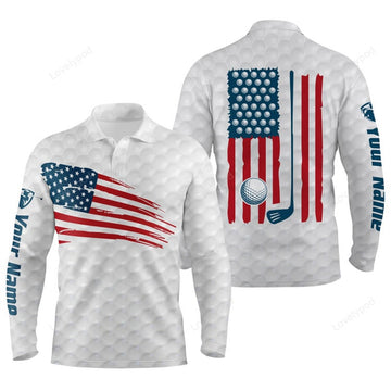 FUNSTUFFPRINT Men golf polo shirt American flag patriotic golf shirts, custom name golf gifts for men