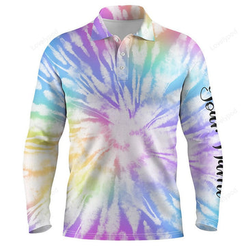 FUNSTUFFPRINT Men golf polo shirt, watercolor tie dye background custom name golf shirt, golfing gift