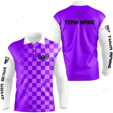 FUNSTUFFPRINT Men Golf Long Sleeve Polo Shirts, Custom Name Funny Golf Shirts For Men, Golfing Gifts