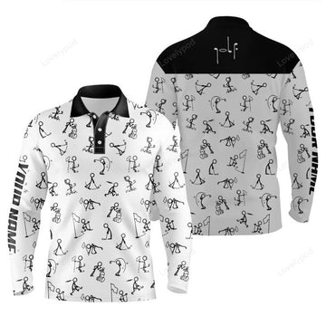 FUNSTUFFPRINT Men golf polo up shirts, custom name funny golf pattern, white polo shirt golf outfit men