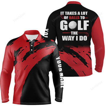 FUNSTUFFPRINT Funny Black Men golf polo shirts, custom name It takes a lot of balls to golf the way I do