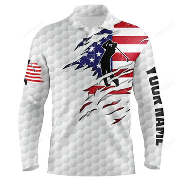 FUNSTUFFPRINT Men golf polo shirt American flag patriot custom name white golf balls shirts
