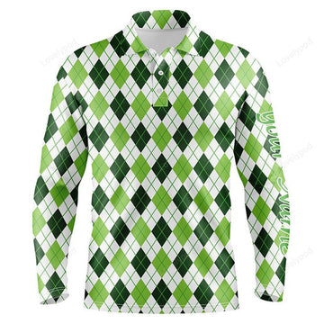 FUNSTUFFPRINT Men golf polo shirts green argyle St Patrick's Day pattern golf shirts, custom team golf polo for men