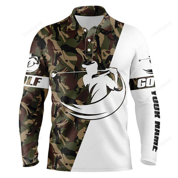 FUNSTUFFPRINT Men white golf polo shirt, custom name camo golf shirts best men golf wear golfer gift idea