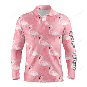 FUNSTUFFPRINT golf polo up shirts, pink flamingo pattern custom name polo shirts gift for men