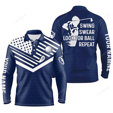 FUNSTUFFPRINT Swing swear look for ball repeat American flag custom name team golf polo shirts