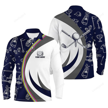 FUNSTUFFPRINT Golf Equipment Men Golf Polo Shirts, Navy Custom Name Golf Shirts For Men, Golf Gifts