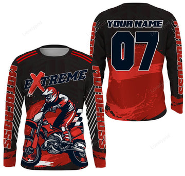 FUNSTUFFPRINT Custom red Motocross riding jersey, extreme MX racing dirt bike off-road motorcycle 3D Long Sleeve T-Shirt