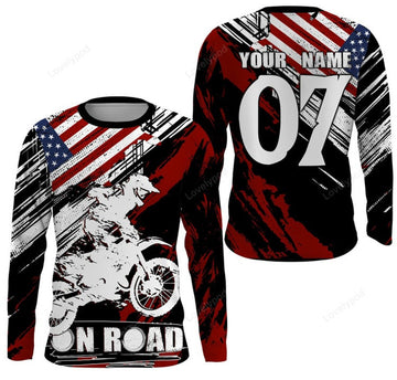 FUNSTUFFPRINT Custom American flag personalized Motocross jersey, MX racing biker extreme motorcycle 3D Long Sleeve T-Shirt