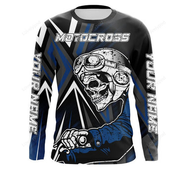 FUNSTUFFPRINT Custom Extreme Motocross Custom Jersey UV Protect, Skull Biker 3D Long Sleeve T-Shirt