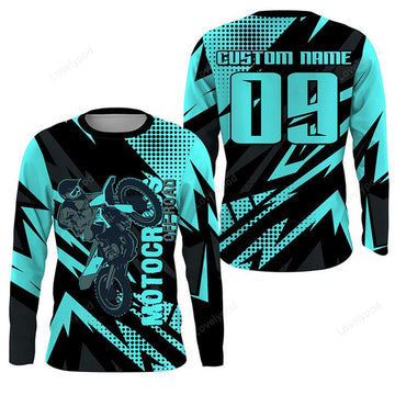 FUNSTUFFPRINT Custom Motocross Jersey, Adult Off-road Dirt Bike MX Racing 3D Long Sleeve T-Shirt