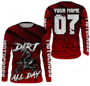 FUNSTUFFPRINT Custom Racing jersey red Dirt All Day biker motorcycle 3D Long Sleeve T-Shirt