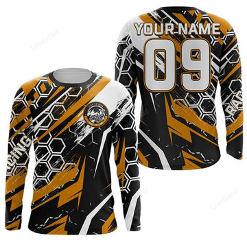 FUNSTUFFPRINT Custom extreme Motocross racing jersey, biker Live To Ride off-road orange 3D Long Sleeve T-Shirt
