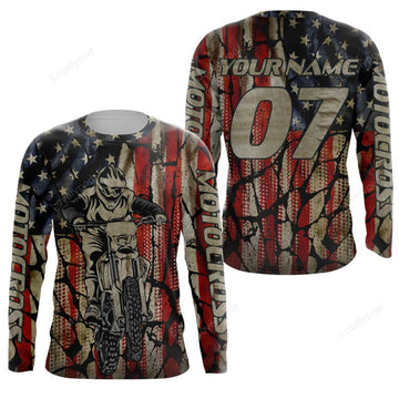 FUNSTUFFPRINT Custom Patriotic MX Jersey, Motocross Racing American Biker Motorcycle US Jersey 3D Long Sleeve T-Shirt