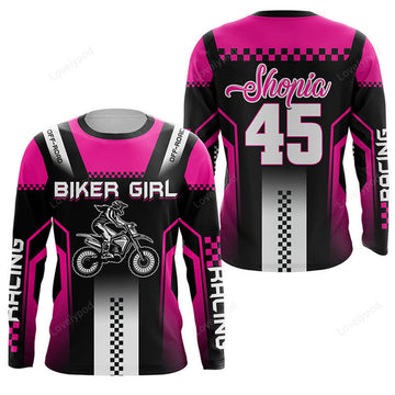 FUNSTUFFPRINT Custom Extreme pink Motocross jersey girl, motorcycle off-road kid adult MX 3D Long Sleeve T-Shirt