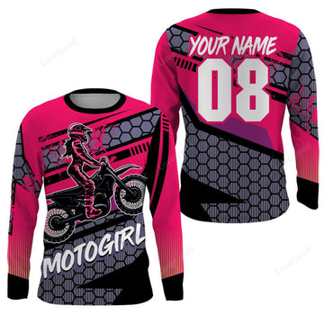 FUNSTUFFPRINT Custom Moto Girl jersey, motocross women girls biker dirt bike racing 3D Long Sleeve T-Shirt