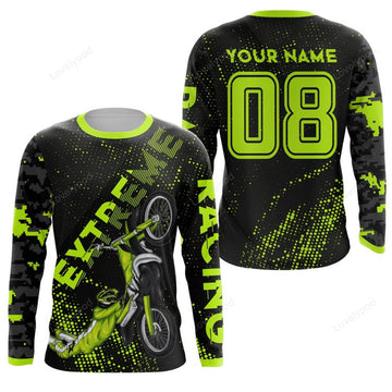 FUNSTUFFPRINT Custom dirt bike racing jersey men, UV camo motocross off-road motorcycle 3D Long Sleeve T-Shirt