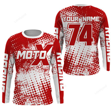 FUNSTUFFPRINT Custom Motocross , dirt bike jersey red MX racing shirt, extreme racewear 3D Long Sleeve T-Shirt