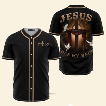 Jesus Has My Back Black And Golden - Baseball Jersey