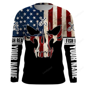 FUNSTUFFPRINT Custom American Flag Fish reaper Custom Long Sleeve T-Shirts, Personalized Patriotic Fishing gifts 3D Long Sleeve T-Shirt