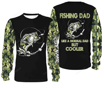 FUNSTUFFPRINT Custom Bass Fishing Dad Like A Normal Dad But Cooler Customize Name 3D All Over Printed Shirts, Personalized Gift For Father's day 3D Long Sleeve T-Shirt