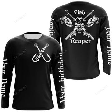 FUNSTUFFPRINT Custom Fish reaper personalized UV protection fishing Long Sleeve T-Shirt, custom name fishing 3D Long Sleeve T-Shirt