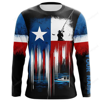 FUNSTUFFPRINT Custom Texas flag fishing 3D Long Sleeve T-Shirt, fishing jersey for fisherman 3D Long Sleeve T-Shirt