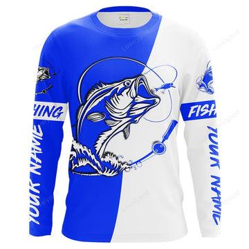 FUNSTUFFPRINT Custom Bass Fishing jerseys Blue, Bass Fishing tatoo Fishing tournament shirts 3D Long Sleeve T-Shirt