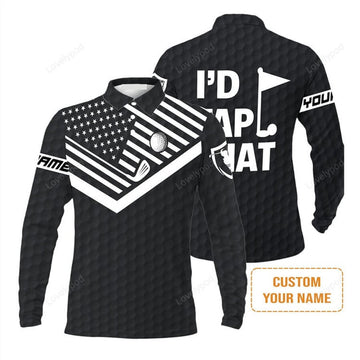 FUNSTUFFPRINT Men Golf Long Sleeve Polo Shirt, Personalized Golf American Flag Golf Long Sleeve Polo Shirt, I'D Tap That Golf Custom Shirt