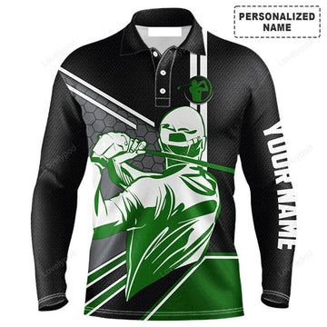 FUNSTUFFPRINT Custom Golf Long Sleeve Men Polo Shirt - Custom Name Mens Golfing Black Apparel Men Polo Shirt