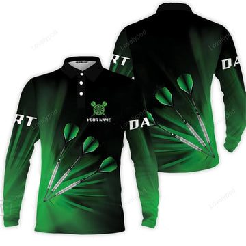 FUNSTUFFPRINT Customized Darts Long Sleeve Men Polo Shirt Personalized Name Polo Shirt For Men