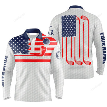 FUNSTUFFPRINT Custom Golf Men Polo Shirt Golf Men Polo Shirt American Flag Custom Name Multicolor Apparel Men Golf Polo Shirt