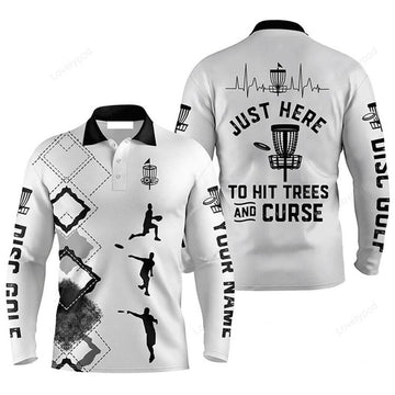 FUNSTUFFPRINT Custom Disc Golf Men Polo Shirt Custom Name Just Here To Hit Trees And Curse Men Polo Shirt