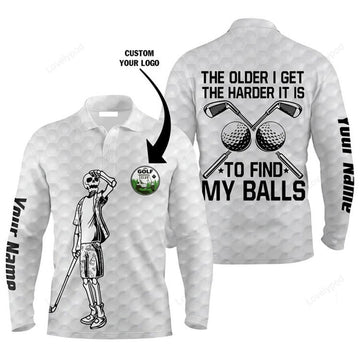 FUNSTUFFPRINT The Older I Get The Harder To Find Balls Men Golf Polo Shirt Custom Golf Men Polo Shirt