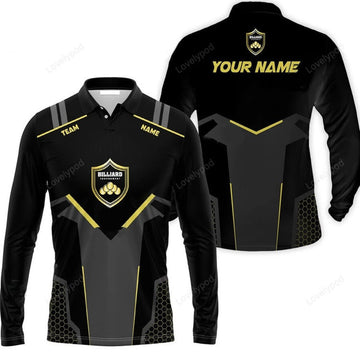 FUNSTUFFPRINT Personalized Billiards Long Polo Shirt Golden Team Billiards Team Custom Shirt For Men